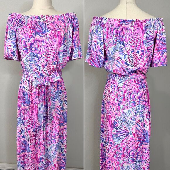 Lilly Pulitzer Moriah Off Shoulder Midi Dress S Preppy Coastal Resort Boho - Picture 6 of 16
